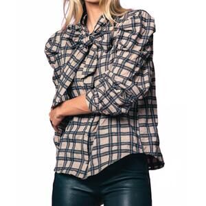 NEW THE SHIRT french bow shirt in tan/black plaid